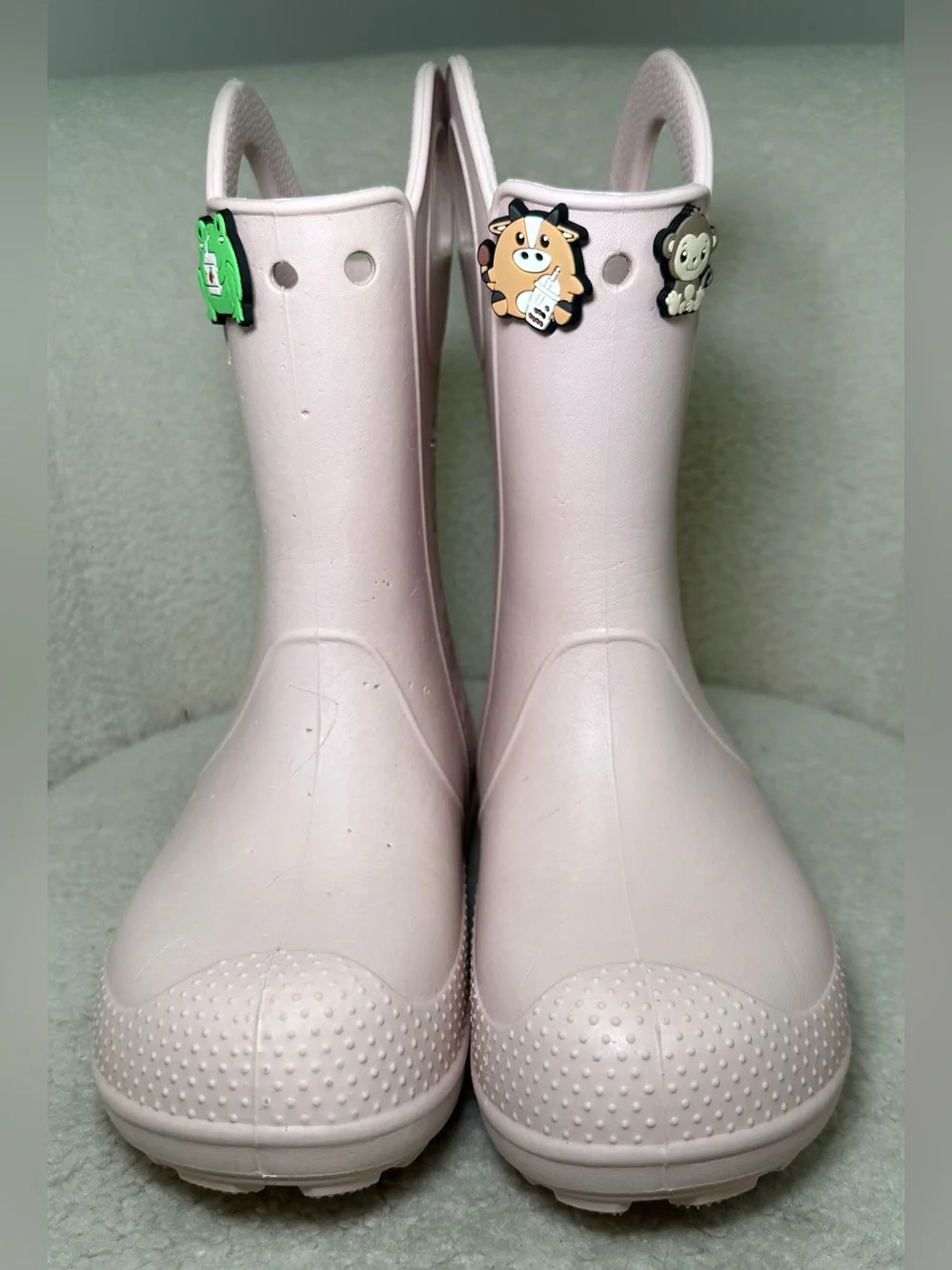 Crocs Handle It Rain Boots Pink Crush J3 Kids Waterproof Rain Boots Cute Jibbitz